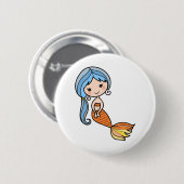 Badge Rond 5 Cm Art bleu de sirène de cheveux (Devant & derrière)