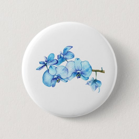 Badge Rond 5 Cm Art botanique de l'orchidée bleue (Devant)