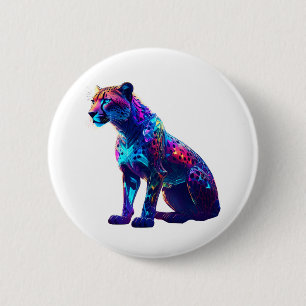 Badge Rond 5 Cm Art Cheetah de Neon coloré - Chat sauvage brillant