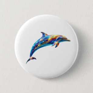 Badge Rond 5 Cm Art de dauphin abstrait néon – Vague d'énergie col