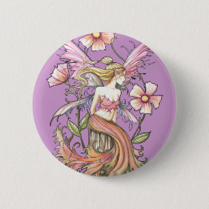 Badge Rond 5 Cm Art de Fée Fleur Rose