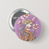 Badge Rond 5 Cm Art de Fée Fleur Rose (Devant & derrière)