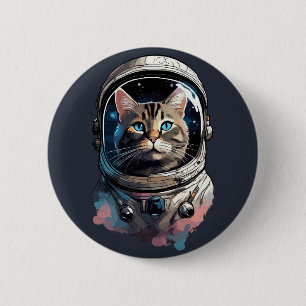 Badge Rond 5 Cm Art de l'aquarelle du chat astronaute dans l'espac