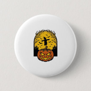 Badge Rond 5 Cm Art de l'épouvantail de lune de citrouille d'Hallo