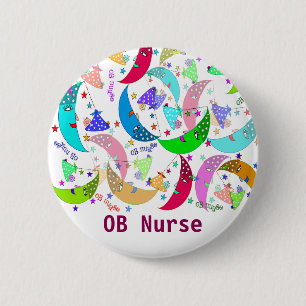 Badge Rond 5 Cm Art de lunes et de bébés de bouton de nom