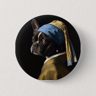 Badge Rond 5 Cm Art de pug noir inspiré du portrait classique de p