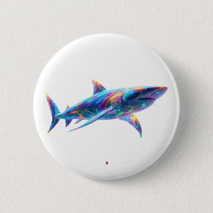 Badge Rond 5 Cm Art de requin lumineux coloré – Animal néon de l'o