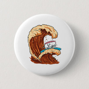 Badge Rond 5 Cm Art de surfeur de sushi drôle chevauchant la vague