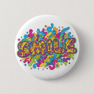 Badge Rond 5 Cm Art de typographie psychedelique coloré SMILE