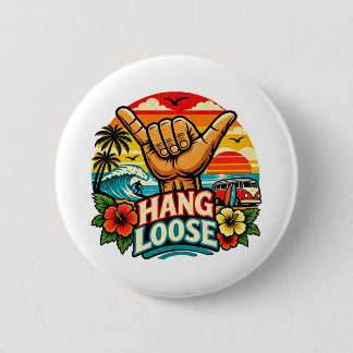 Badge Rond 5 Cm Art de vague de surf rétro de main Shaka Hang Loos