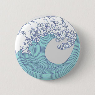 Badge Rond 5 Cm Art de vague de surf Ukiyo-e japonais vintage de l