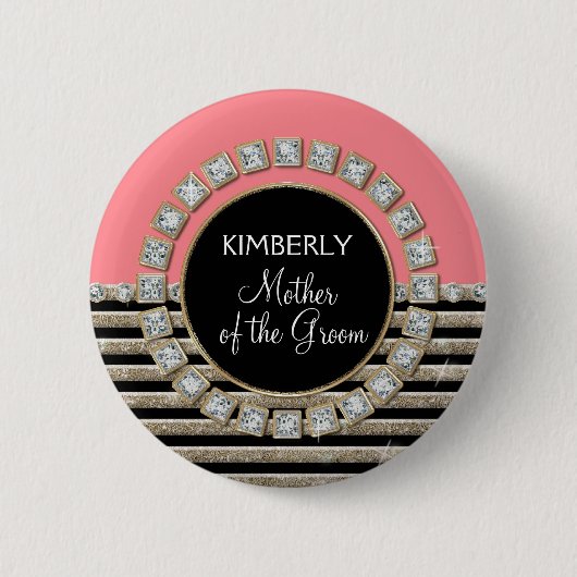 Badge Rond 5 Cm Art Déco Moderne Horizontale Parties scintillant e (Devant)