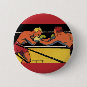 Badge Rond 5 Cm Art Déco vintage de boxe sportive, boxeurs se frap