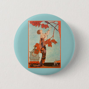 Badge Rond 5 Cm Art Déco vintage, Oiseau Volage de George Barbier