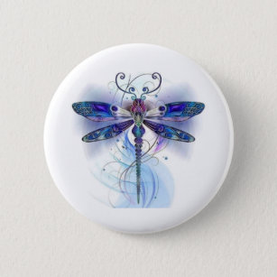 Badge Rond 5 Cm art des libellules de couleur d'eau