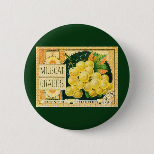 Badge Rond 5 Cm Art d'étiquette de caisse de fruits vintage, raisi