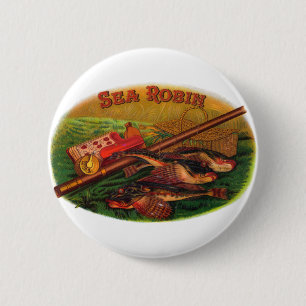 Badge Rond 5 Cm Art d'étiquette de cigare d'articles de pêche vint