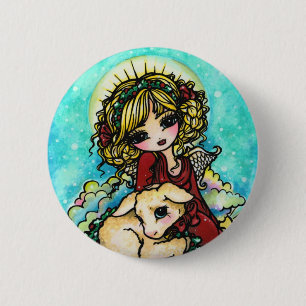 Badge Rond 5 Cm Art d'imaginaire de neige d'agneau d'ange de neige