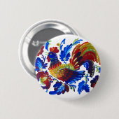 Badge Rond 5 Cm Art d'Ukrainien de Petrykivka de coq (Devant & derrière)