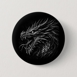 Badge Rond 5 Cm Art Fantastique Médiéval de Style Dragon Grunge