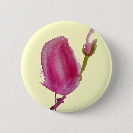 Badge Rond 5 Cm Art floral aquarelle Magnolia rose (Devant)