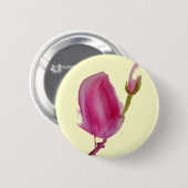 Badge Rond 5 Cm Art floral aquarelle Magnolia rose (Devant & derrière)