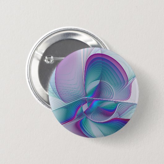 Badge Rond 5 Cm Art Fractal Abstrait rose bleu turquoise (Devant & derrière)