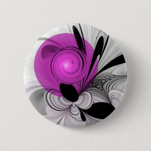 Badge Rond 5 Cm Art fractal noir gris avec magenta