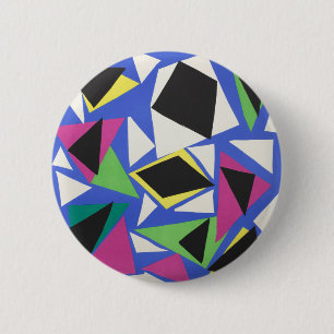 Badge Rond 5 Cm Art géométrique abstrait découpé bleu de Matisse