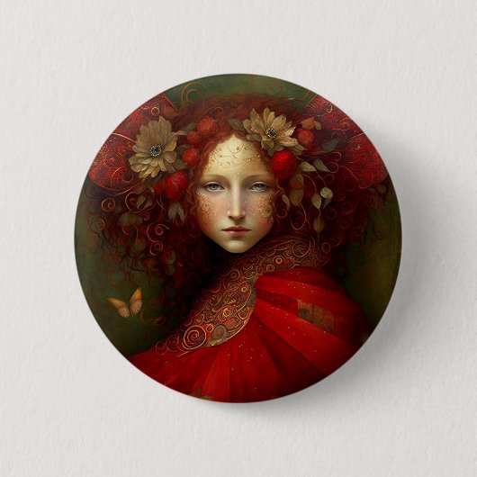 Badge Rond 5 Cm Art Imaginaire Fairy Rouge (Devant)