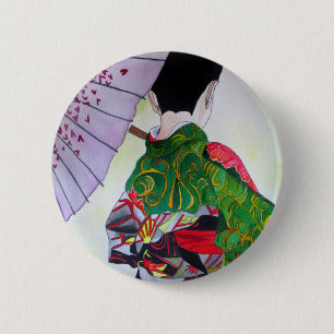 Badge Rond 5 Cm Art japonais Geisha avec kimono et parapluie