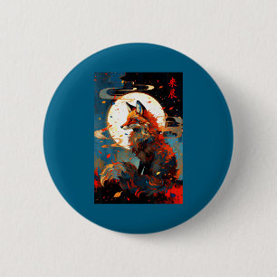 Badge Rond 5 Cm Art japonais vintage renard dans le paysage de nui