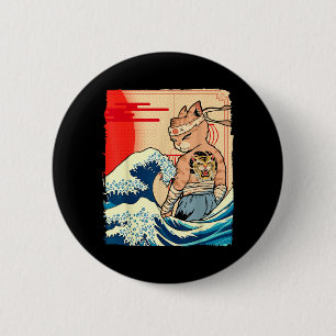 Badge Rond 5 Cm Art Ninja Japonais et Chat Jujutsu Karaté Japonais