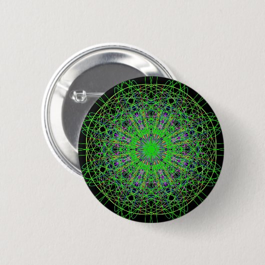 Badge Rond 5 Cm Art noir vert de mandala de kaléidoscope (Devant & derrière)