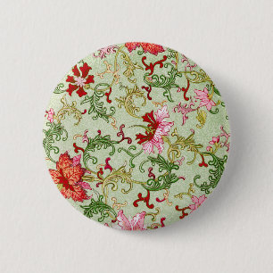 Badge Rond 5 Cm Art Nouveau Chinois Floral Chinoiserie Vintage