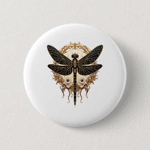 Badge Rond 5 Cm Art Nouveau Dragonfly Elegant Steampunk