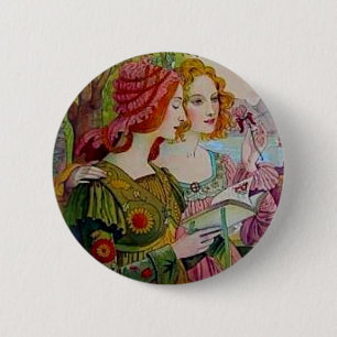 Badge Rond 5 Cm Art Nouveau Femmes avec livre