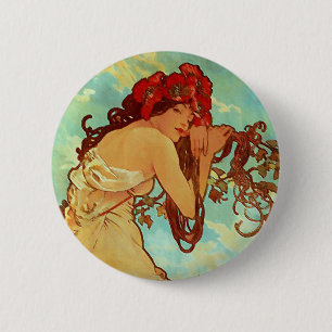 Badge Rond 5 Cm Art Nouveau - Mucha - été