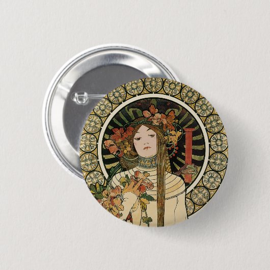 Badge Rond 5 Cm Art Nouveau Trappistine Mucha Art (Devant & derrière)