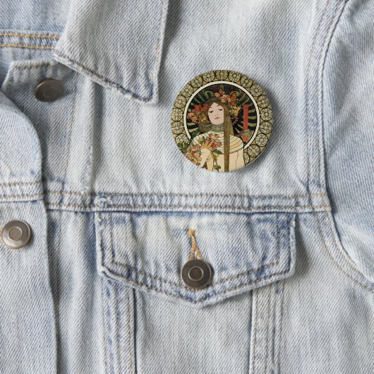 Badge Rond 5 Cm Art Nouveau Trappistine Mucha Art (En situation)