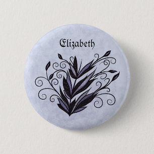 Badge Rond 5 Cm Art Plante gothique - Nom floral noir et violet
