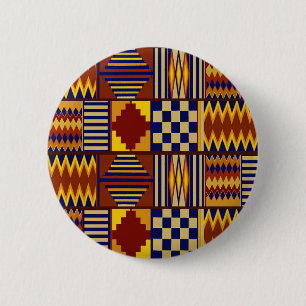 Badge Rond 5 Cm Art populaire tribal - Rust Navy Jaune