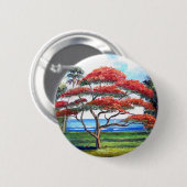 Badge Rond 5 Cm Art royal d'arbre de Poinciana (Devant & derrière)