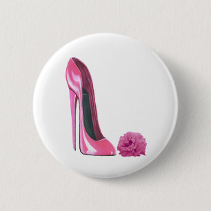 Badge Rond 5 Cm Art stylet rose de chaussure et de rose de rose