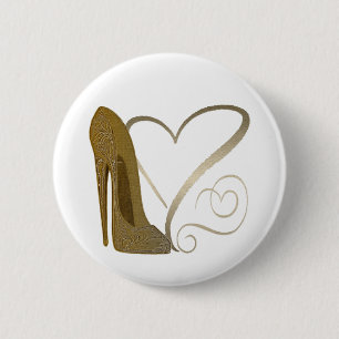 Badge Rond 5 Cm Art stylet vintage et coeurs de chaussure d'amour