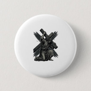 Badge Rond 5 Cm Art vectoriel chrétien Jésus portant la croix vint