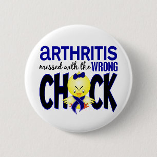 Badge Rond 5 Cm Arthrite salie avec le poussin faux