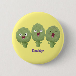 Badge Rond 5 Cm Artichauts chantants mignons dessin animé végétal