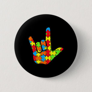 Badge Rond 5 Cm Asl Love Langue des signes Autisme Cadeau Conscien