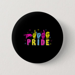 Badge Rond 5 Cm Asl Pride Pan Arc-en-ciel Langue des signes Sourds